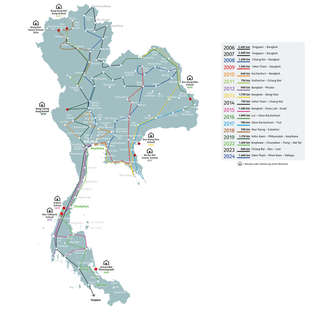 Map mit allen Stationen der Tour of Hope 2006 bis 2024